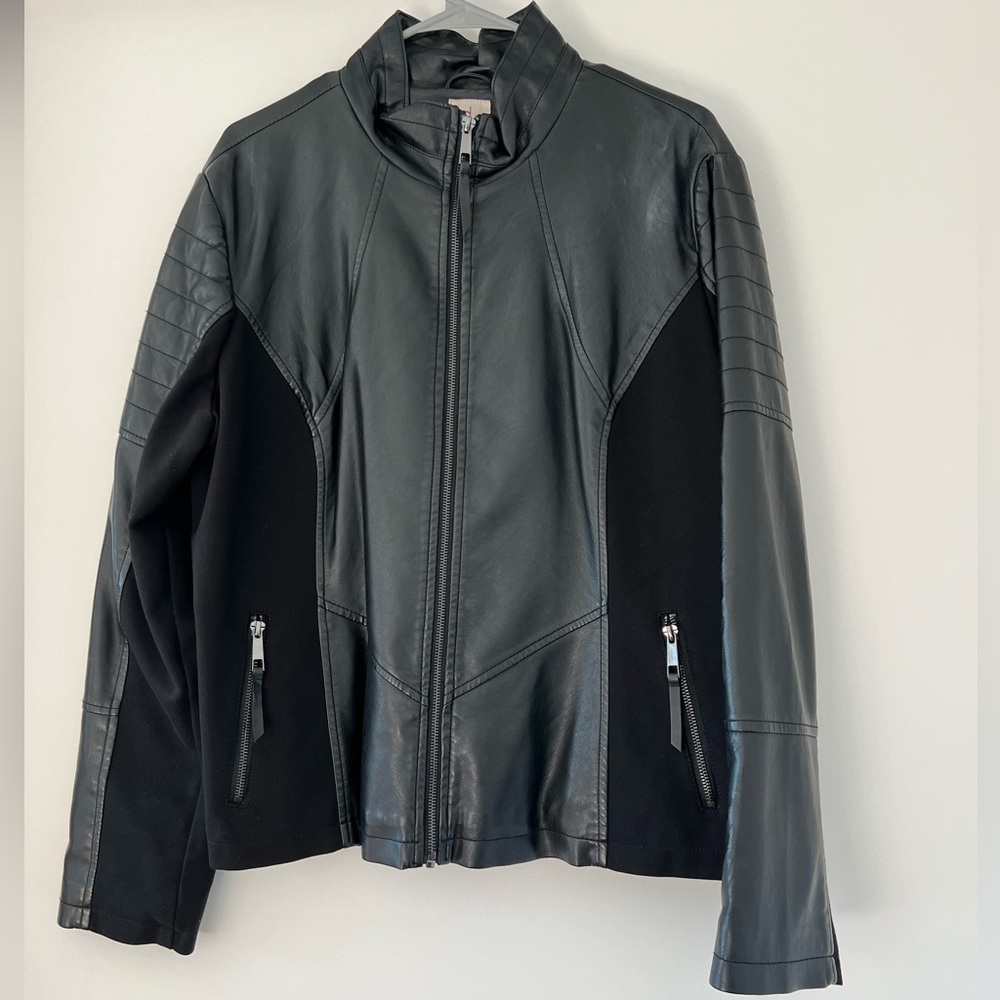 db Established 1962 Black Vegan Leather Stretch Knit Side Panels Jacket